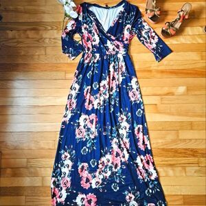 Zattcas Floral Blue Maxi Dress